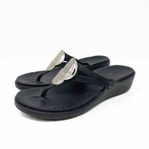 Crocs Dual Comfort Sanrah Embellished Thong Wedge Sandals